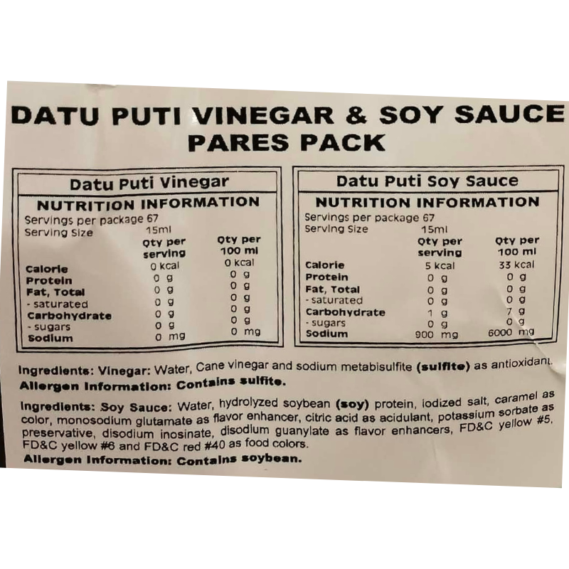 DATU PUTI PARES PACK VINEGAR & SAY SAUCE 1L