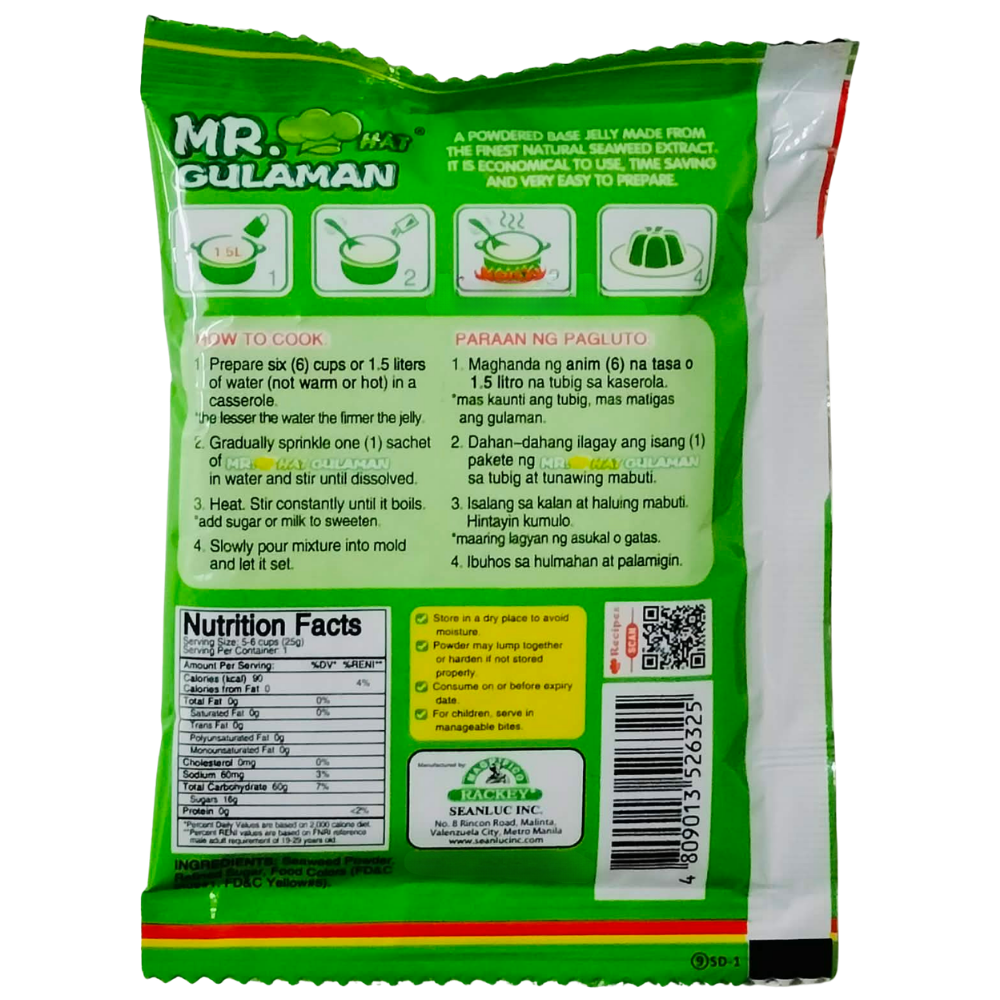 Mr. Hat Gulaman Unflavored Jelly Powder Green 25g/Piece