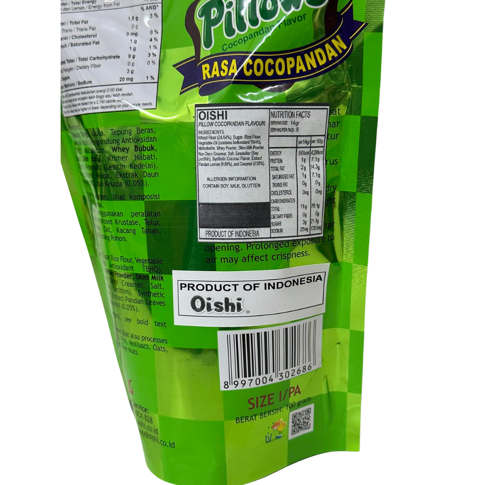 Oishi Pillows Coco Pandan Party Size 100g