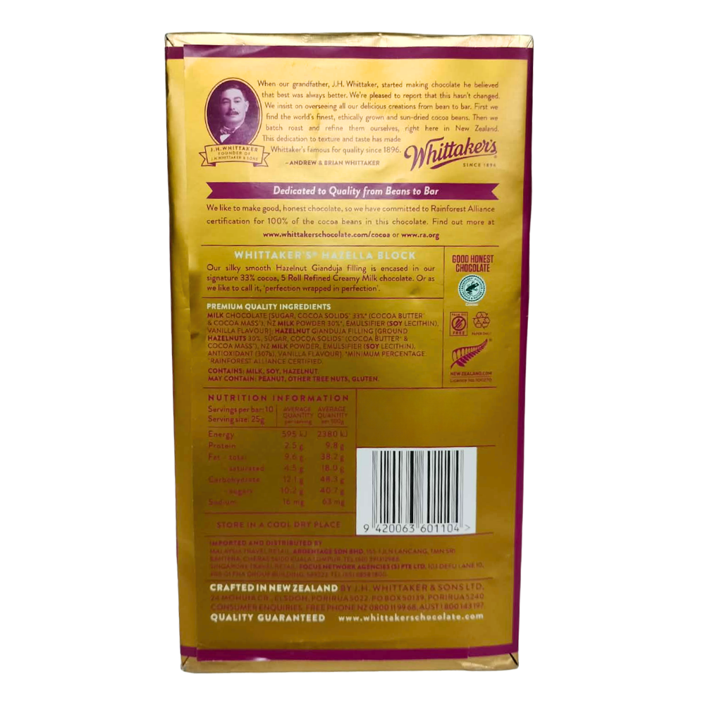 Whittakers Hazella Creamy Milk Chocolate 250g
